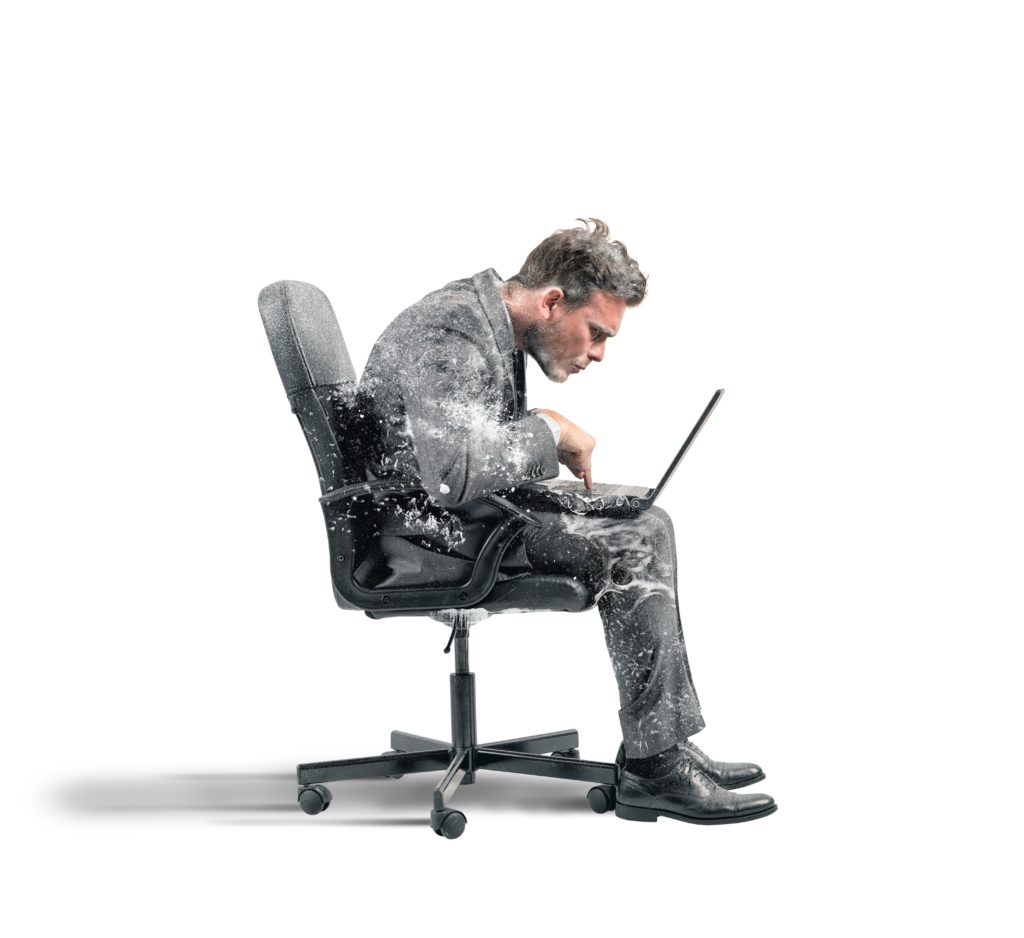 office worker frozen in chair